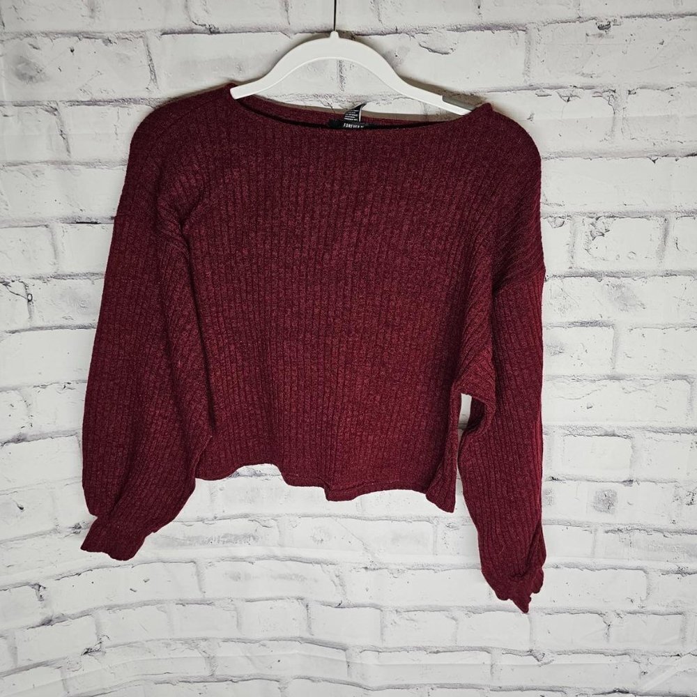 Forever 21 Cropped Maroon Ribbed Sweater
